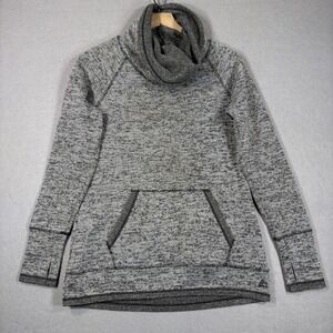 RBX Womens Cowl Neck Pullover Fleece Sweatshirt Medium Thumbholes Grey Space Dye